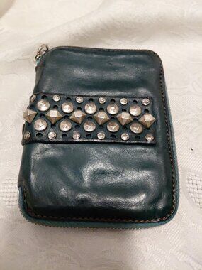 Campomaggi Silver Studded Leather Wallet Sapphire Blue
